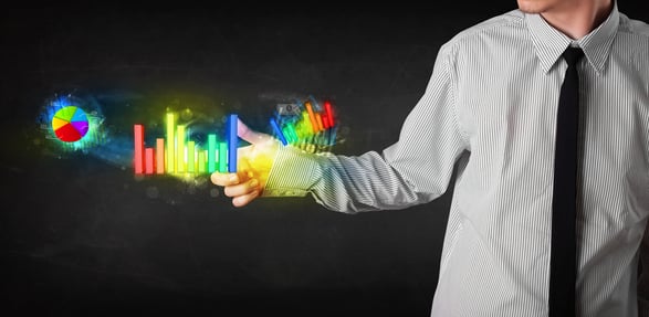 Businessman touching colorful modern graph system concept